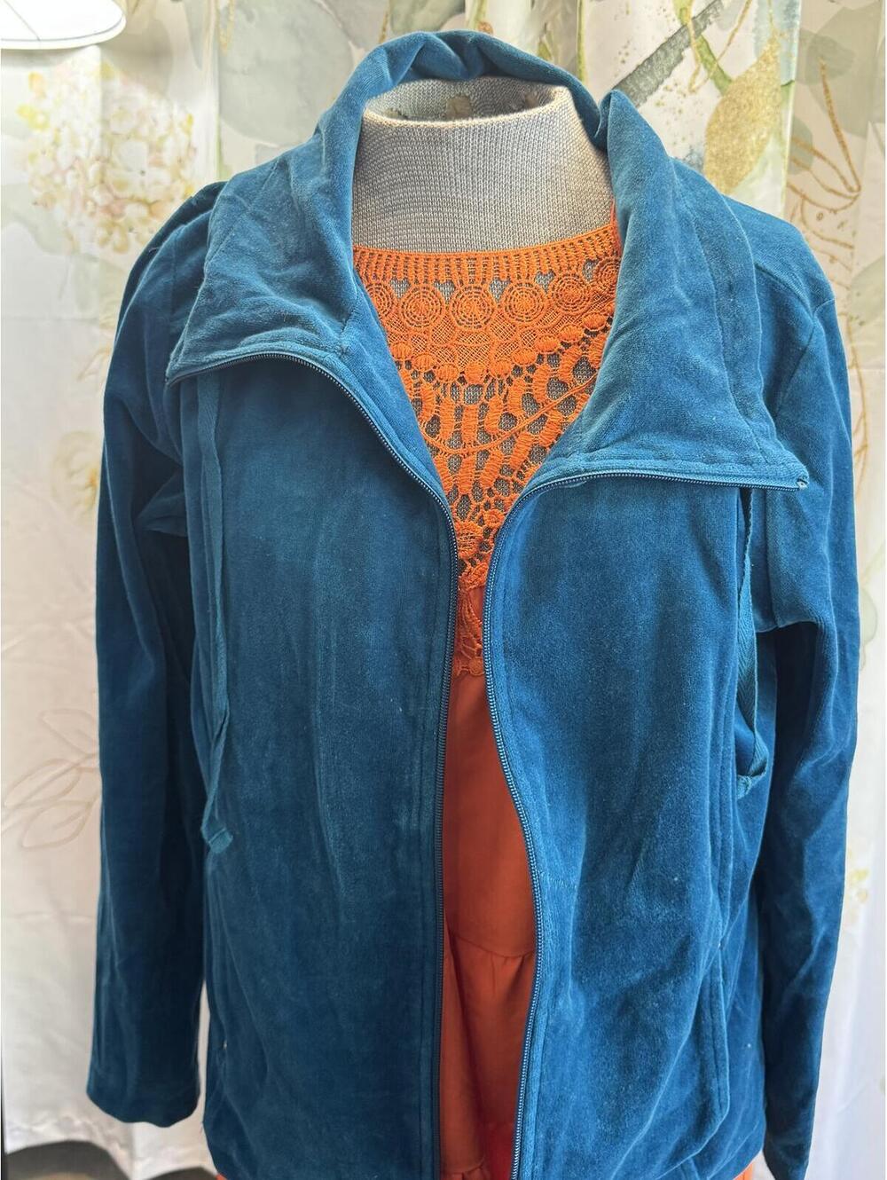 Sag Harbor Teal Velour Two-Piece Tracksuit Set with Zip-Up Jacket and Pants